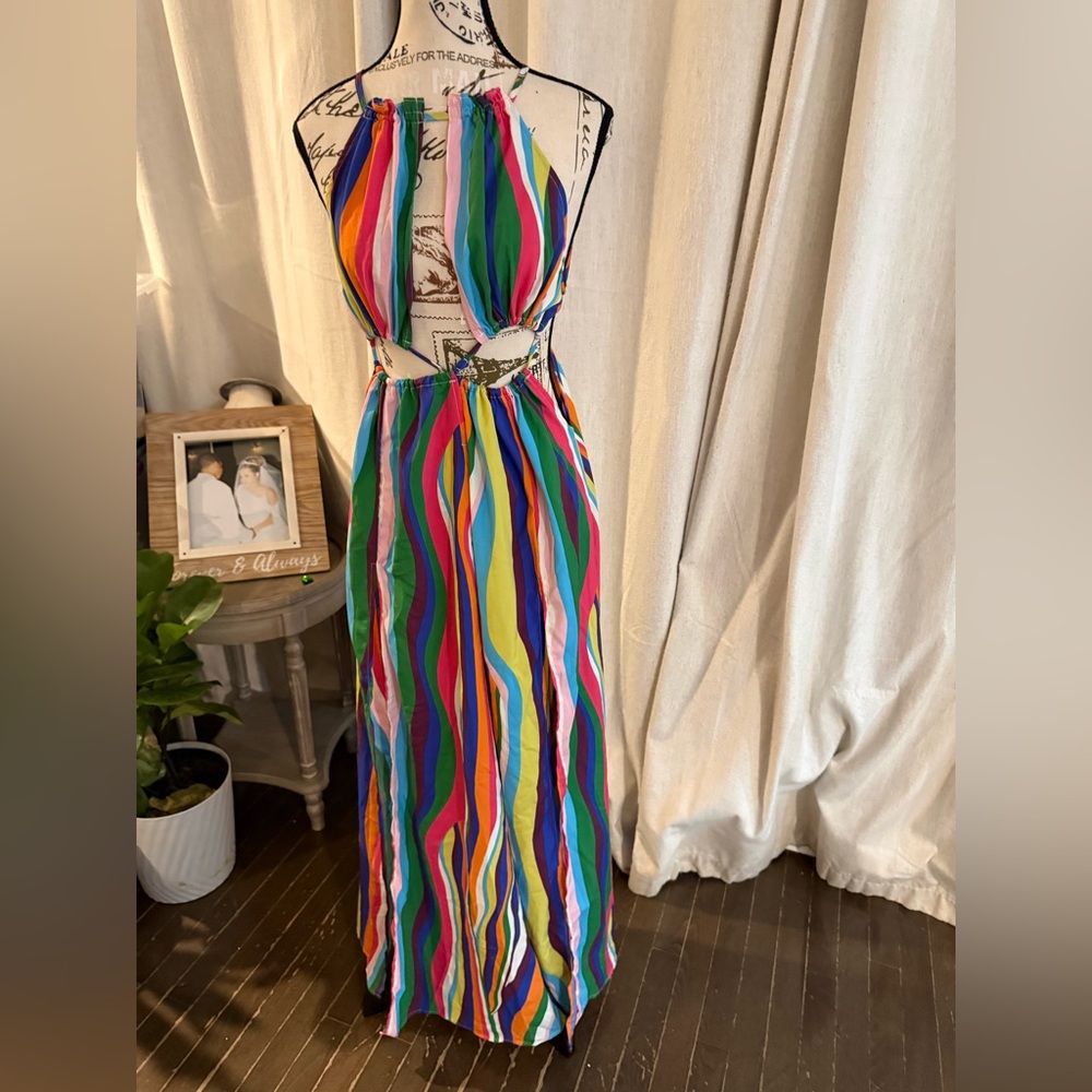 SHEIN Multicolor Striped Halter Dress